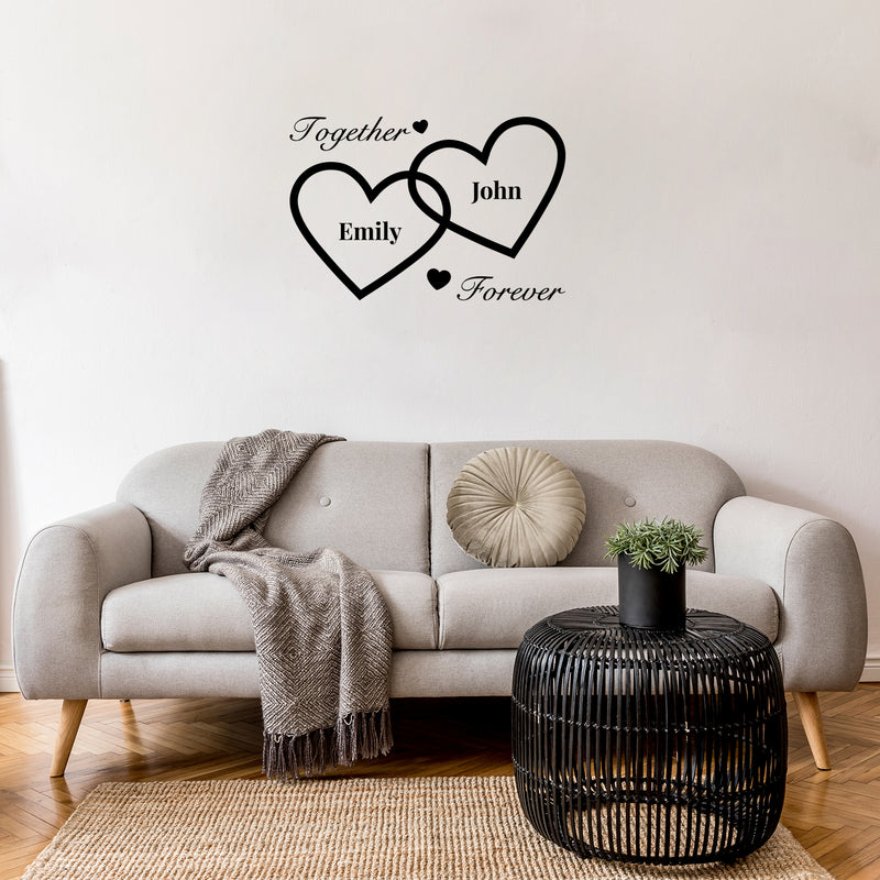 Vinyl Wall Art Decal - Custom Couples Names - Super Cute Together Forever Names Heart Shape Design Sticker For Couples & Family Love Bedroom Closet Bathroom Mirror Living Room Decor 3