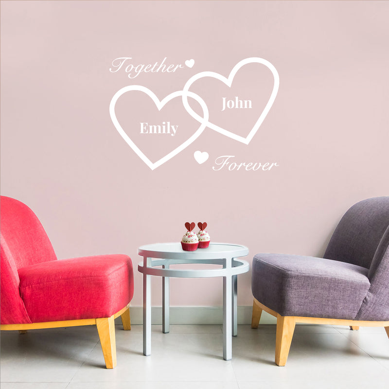 Vinyl Wall Art Decal - Custom Couples Names - 22" x 33" - Super Cute Together Forever Names Heart Shape Design Sticker For Couples & Family Love Bedroom Closet Bathroom Mirror Living Room Decor 2