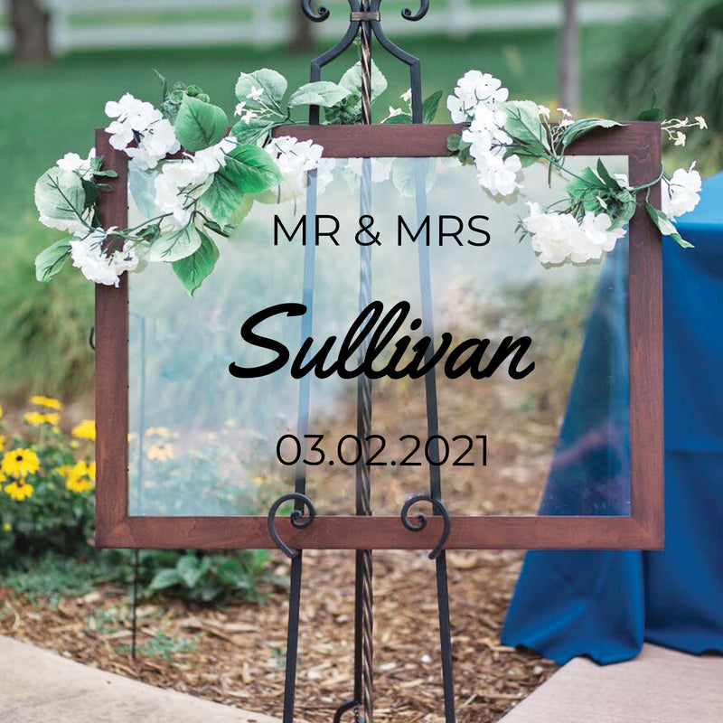 Vinyl Art Decal - Custom MR & MRS Last Name - 18" x 22" - Cute Elegant Personalized Wedding Greeting Couples Bride Groom Marriage Reception Hall Garden Buffett Entrance Decor 3