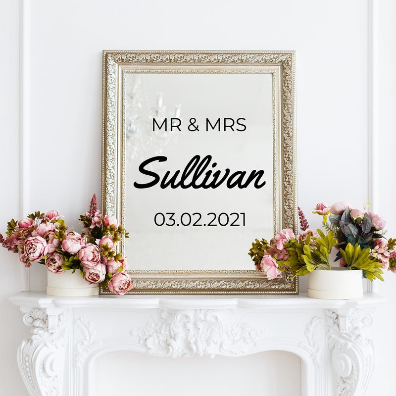 Vinyl Art Decal - Custom MR & MRS Last Name - Cute Elegant Personalized Wedding Greeting Couples Bride Groom Marriage Reception Hall Garden Buffett Entrance Decor 2