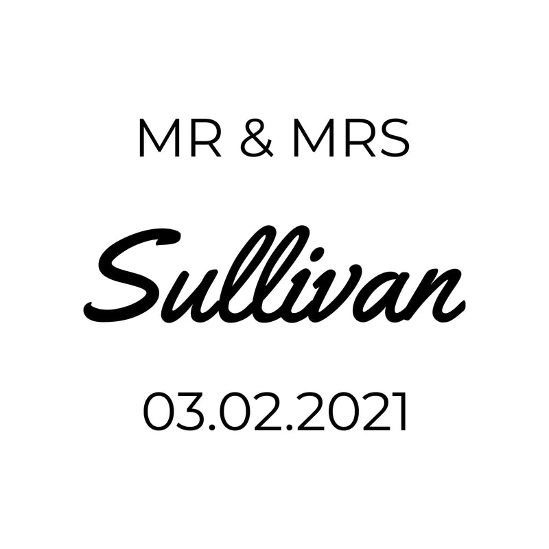 Vinyl Art Decal - Custom MR & MRS Last Name - 18" x 22" - Cute Elegant Personalized Wedding Greeting Couples Bride Groom Marriage Reception Hall Garden Buffett Entrance Decor 1