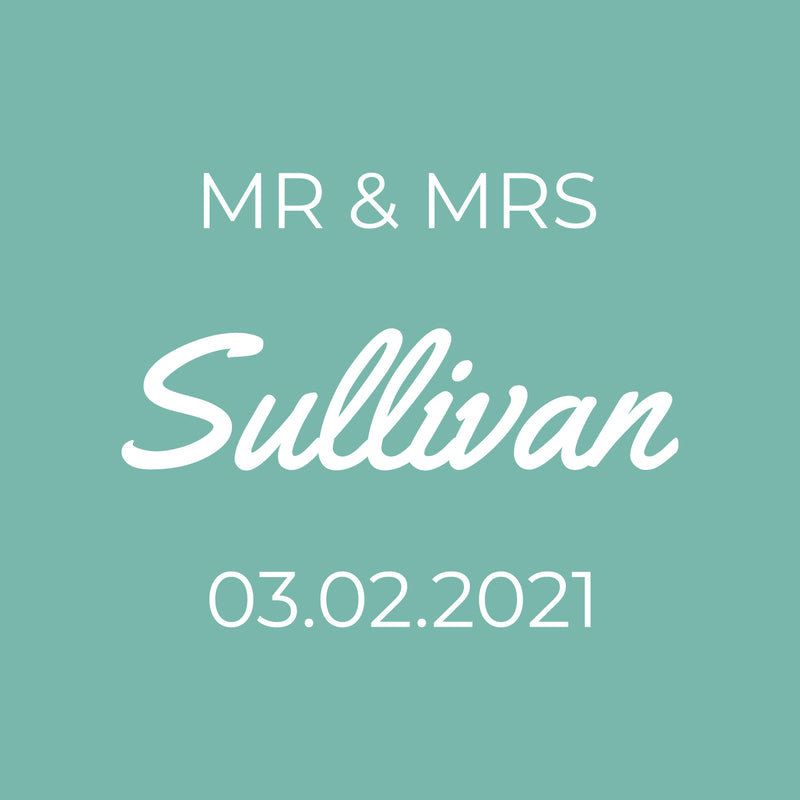 Vinyl Art Decal - Custom MR & MRS Last Name - 18" x 22" - Cute Elegant Personalized Wedding Greeting Couples Bride Groom Marriage Reception Hall Garden Buffett Entrance Decor 1