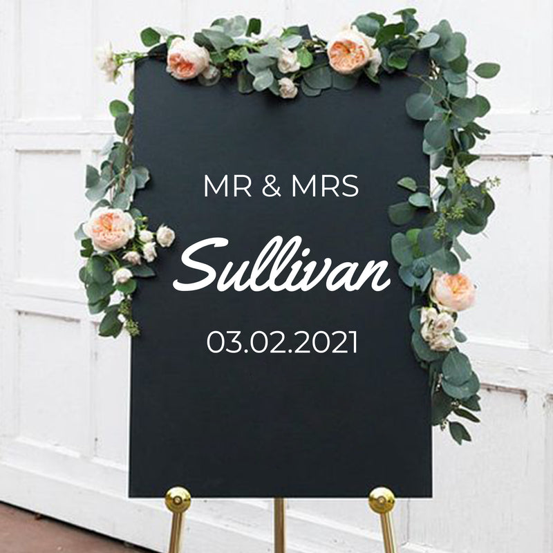 Vinyl Art Decal - Custom MR & MRS Last Name - 18" x 22" - Cute Elegant Personalized Wedding Greeting Couples Bride Groom Marriage Reception Hall Garden Buffett Entrance Decor 3