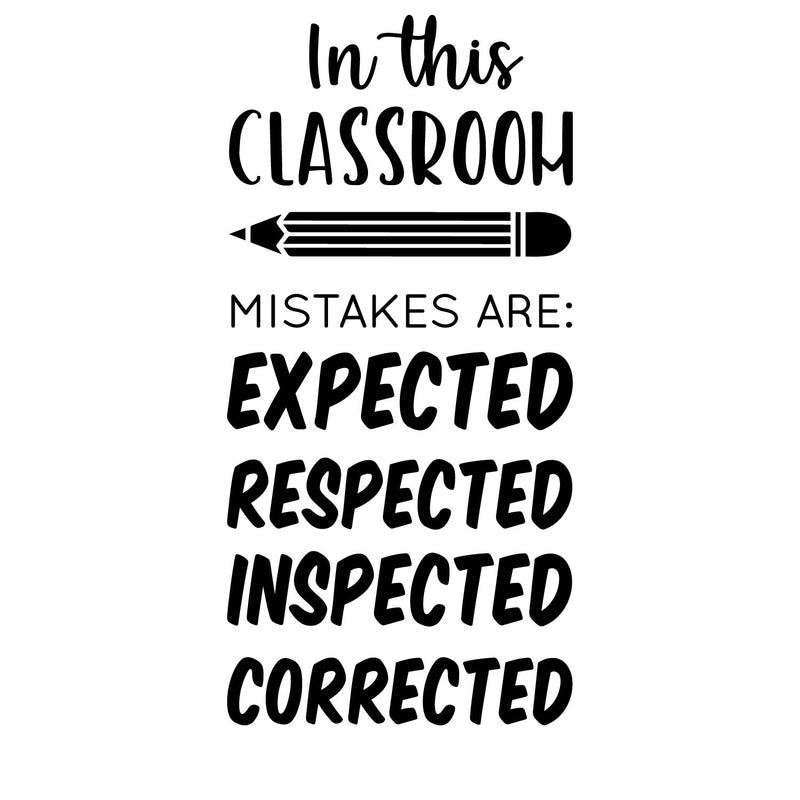 Vinyl Wall Art Decal - In This Classroom Mistakes Are: Expected; Respected; Inspected; Corrected - 23" x 11" - Cute Positive Quote Sticker For Classroom Kids Room Playroom Home School Office Decor 1