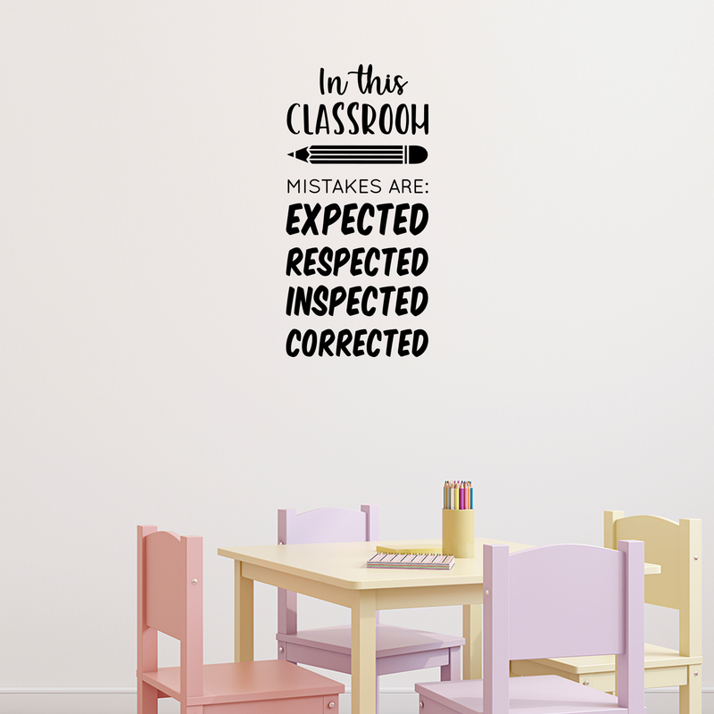 Vinyl Wall Art Decal - In This Classroom Mistakes Are: Expected; Respected; Inspected; Corrected - 23" x 11" - Cute Positive Quote Sticker For Classroom Kids Room Playroom Home School Office Decor 3