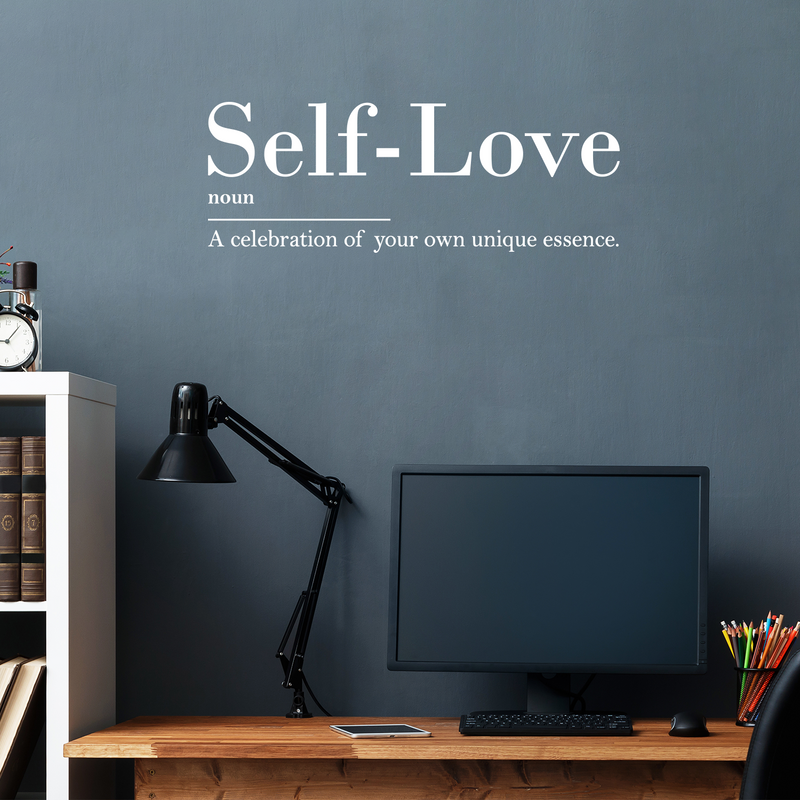 Vinyl Wall Art Decal - Self Love. A Celebration Of Your Own Unique Essence - 10" x 27" - Cute Inspirational Self Esteem Quote Sticker For Bedroom Closet Kids Room Playroom School Office Decor 3