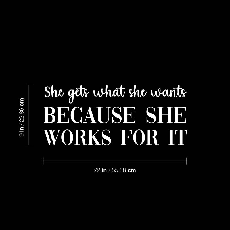 Vinyl Wall Art Decal - She Gets What She Wants - Modern Inspirational Good Vibes Cute Girly Quote Sticker For Bedroom Closet Boutique Beauty Salon Office Yoga Ballet Feminine Decor 3