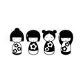 Set Of 4 Vinyl Wall Art Decal - Kokeshi Dolls - Modern Traditional Japanese Dolls Design Shape Sticker For Kids Room Playroom Nursery Daycare School Office Business Coffee Shop Decor 1