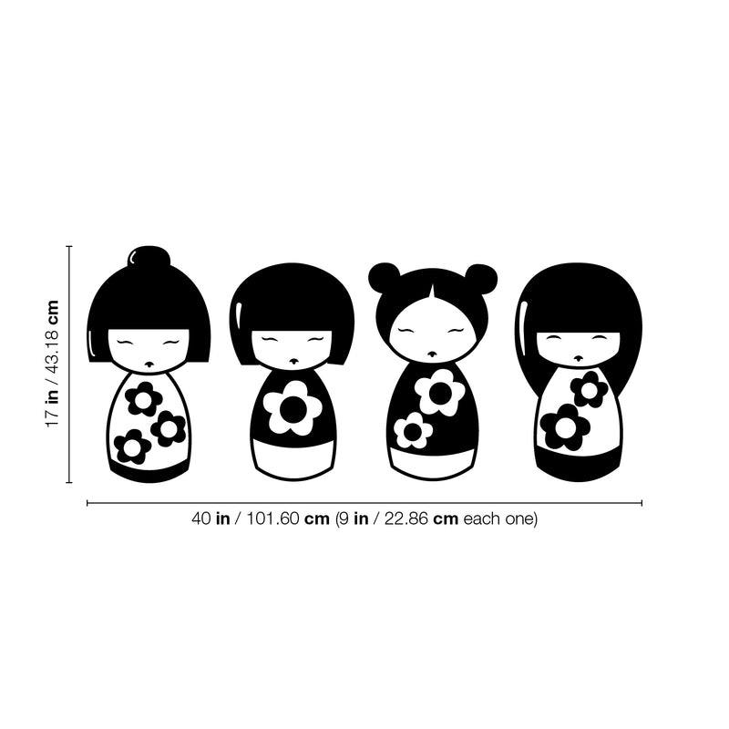 Set Of 4 Vinyl Wall Art Decal - Kokeshi Dolls - 17" x 40" - Modern Traditional Japanese Dolls Design Shape Sticker For Kids Room Playroom Nursery Daycare School Office Business Coffee Shop Decor 4