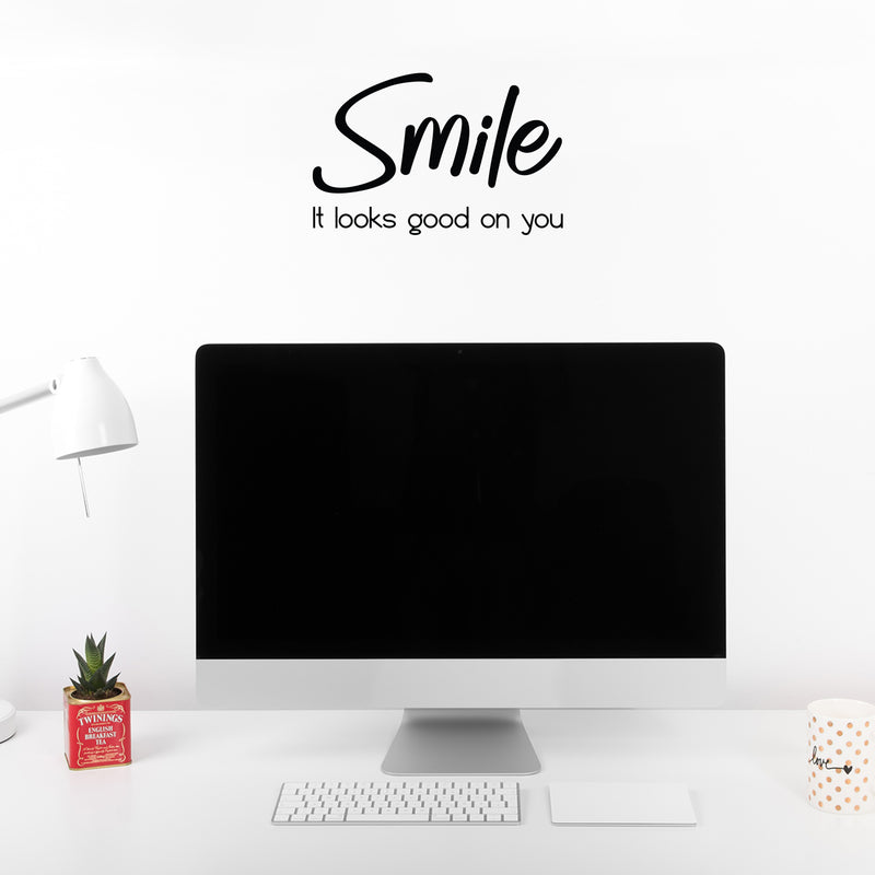 Vinyl Wall Art Decal - Smile It Looks Good On You - 7.7" x 12" - Trendy Cute Optimistic Vibes Quote Sticker For Bedroom Kids Room  Playroom Daycare Classroom Office Coffee Shop Decor 2