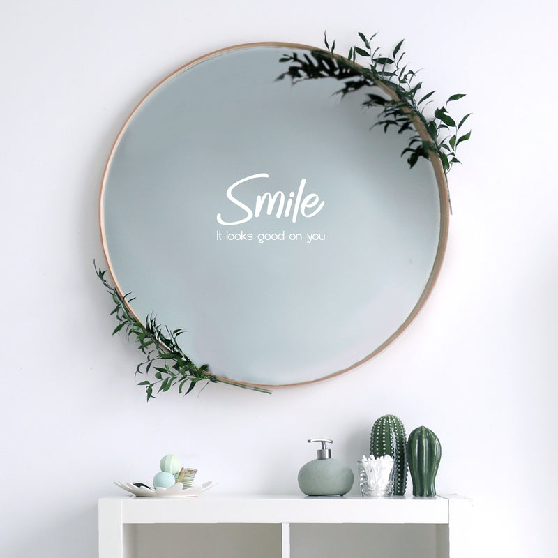 Vinyl Wall Art Decal - Smile It Looks Good On You - 7.7" x 12" - Trendy Cute Optimistic Vibes Quote Sticker For Bedroom Kids Room  Playroom Daycare Classroom Office Coffee Shop Decor 3