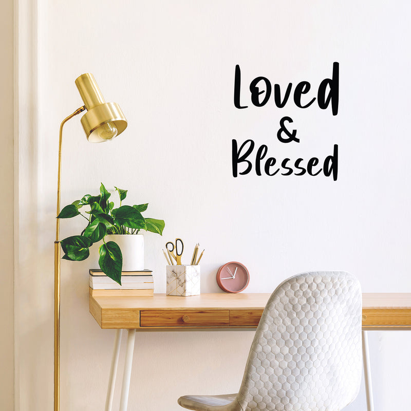 Vinyl Wall Art Decal - Loved & Blessed - 16" x 14.5" - Trendy Cute Inspirational Charming Quote Sticker For Bedroom Closet Bathroom Kids Room Playroom Nursery Daycare School Decor 2