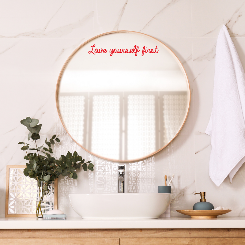 Vinyl Wall Art Decal - Love Yourself First - 2.5" x 15" - Modern Inspirational Optimistic Cute Self Esteem Quote Sticker For Bedroom Bathroom Closet Kids Room Beauty Salon Office School Decor 2