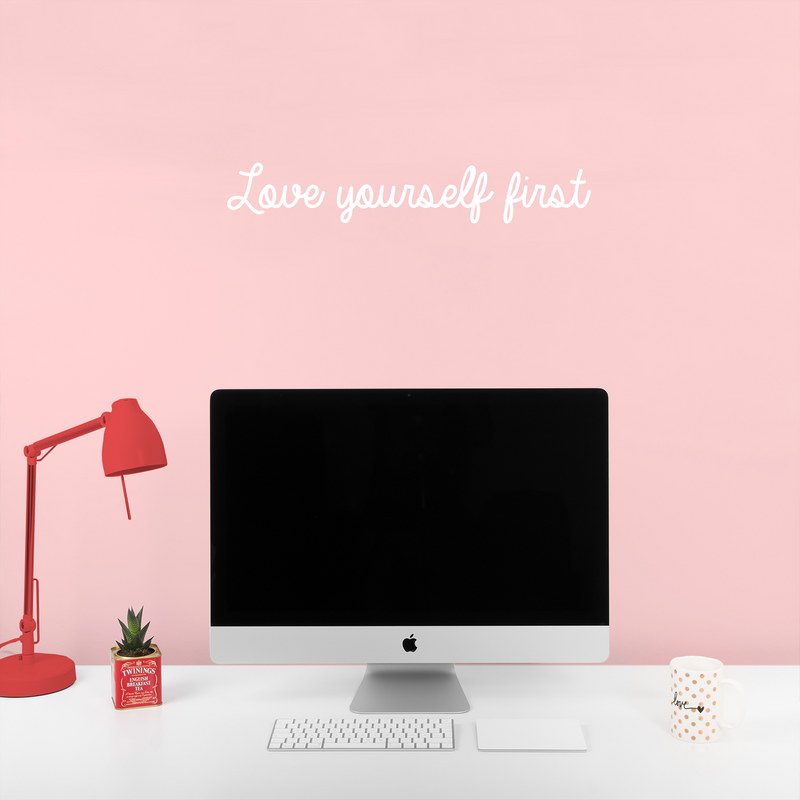 Vinyl Wall Art Decal - Love Yourself First - 2.5" x 15" - Modern Inspirational Optimistic Cute Self Esteem Quote Sticker For Bedroom Bathroom Closet Kids Room Beauty Salon Office School Decor 2