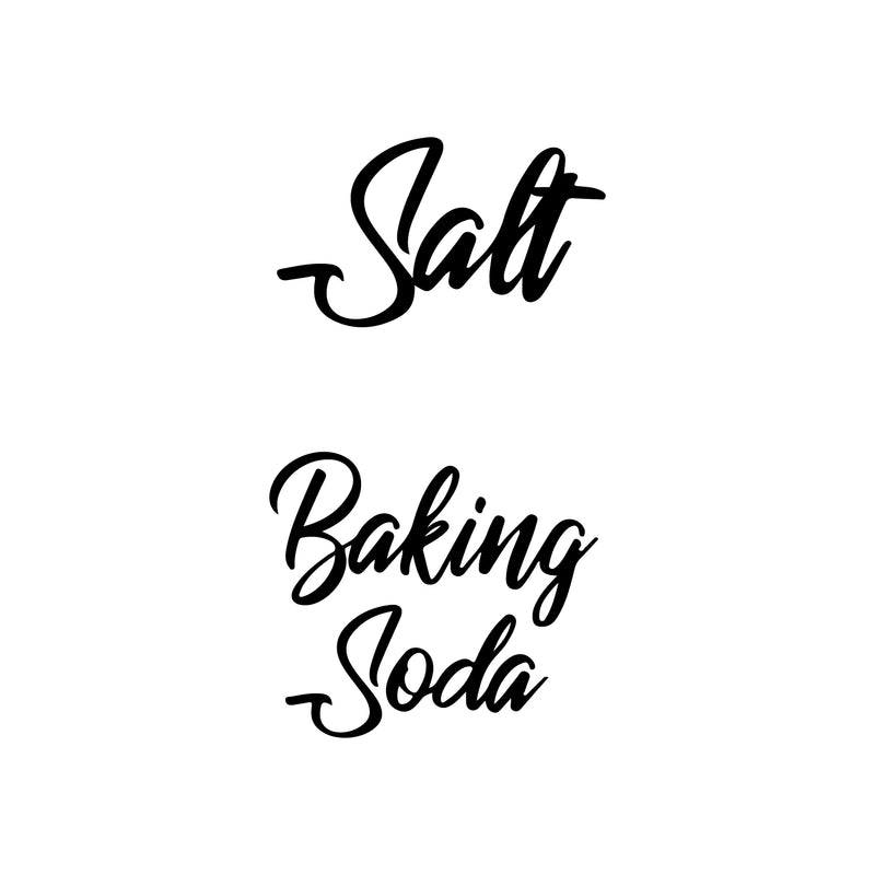 Set of 2 Vinyl Art Decals - Salt And Baking Soda - From 2" x 5" Each - Modern Label Quote Stickers For Family Home Kitchen Containers Pantry Names Glass Spice Jars Decor 1