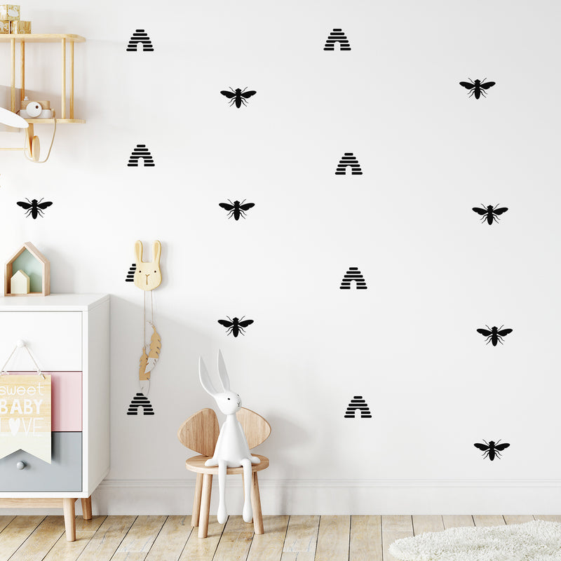 Set Of 25 Vinyl Wall Art Decal - Honey & Bees Pattern - From Each - Super Cute Cool Adhesive Sticker Bees Design For Baby Kids Room Nursery Playroom Bedroom Bathroom Classroom Decor 3