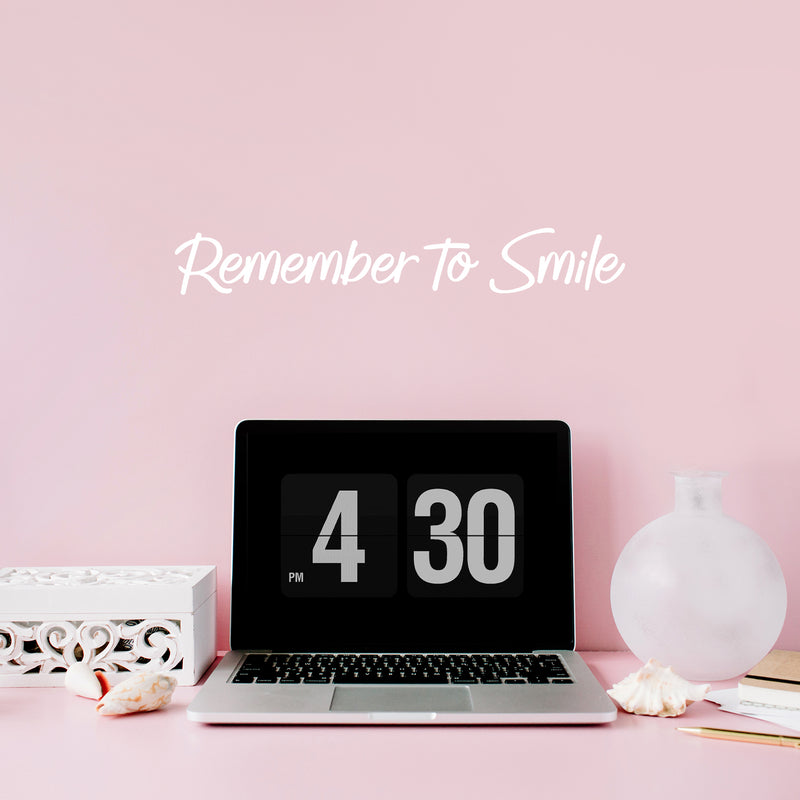 Vinyl Wall Art Decal - Remember To Smile - 2.5" x 17" - Trendy Cute Optimistic Vibes Quote Sticker For Bedroom Closets Bathroom Kids Room Playroom Daycare Classroom Office Coffee Shop Decor 3