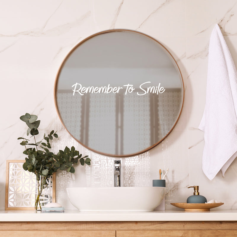 Vinyl Wall Art Decal - Remember To Smile - 2.5" x 17" - Trendy Cute Optimistic Vibes Quote Sticker For Bedroom Closets Bathroom Kids Room Playroom Daycare Classroom Office Coffee Shop Decor 2