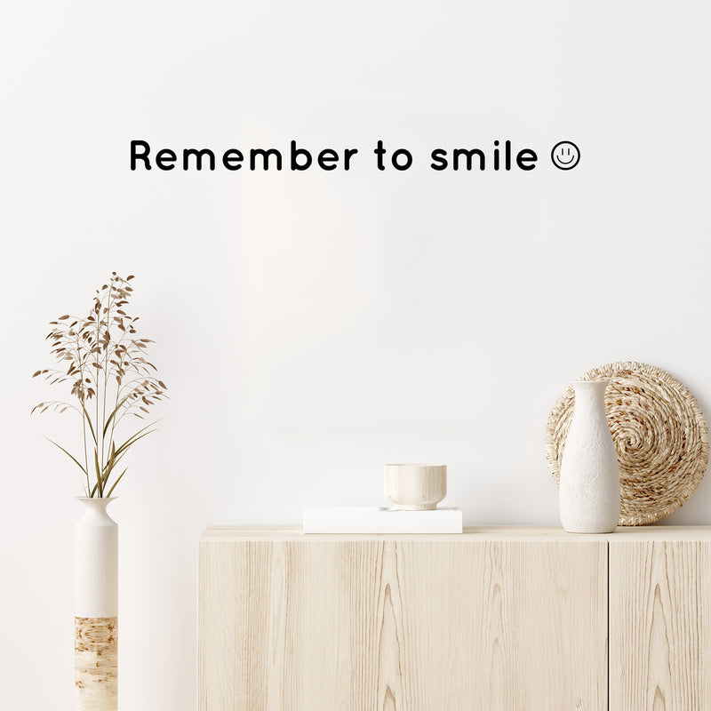 Vinyl Wall Art Decal - Remember To Smile - 1" x 15" - Trendy Cute Inspirational Positive Smiley Face Shape Quote Sticker For Bedroom Kids Room Playroom Daycare Classroom Office Coffee Shop Decor 3