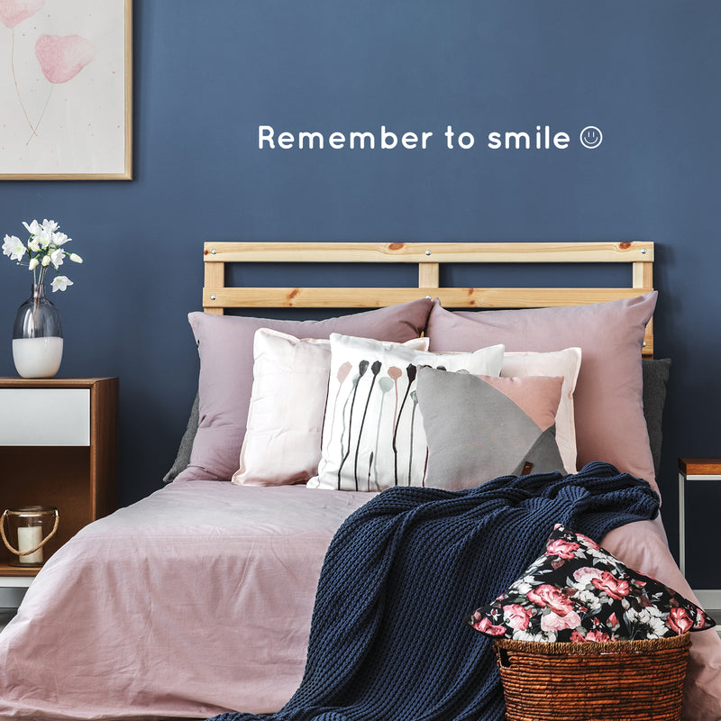 Vinyl Wall Art Decal - Remember To Smile - 1" x 15" - Trendy Cute Inspirational Positive Smiley Face Shape Quote Sticker For Bedroom Kids Room Playroom Daycare Classroom Office Coffee Shop Decor 3