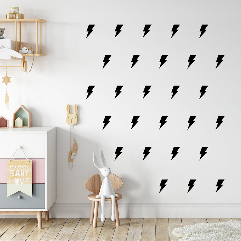 Set Of 35 Vinyl Wall Art Decal - Lightning Bolt Pattern - From Each - Trendy Adhesive Sticker Geometric Design For Kids Room Nursery Playroom Bedroom Bathroom Classroom Decor 2