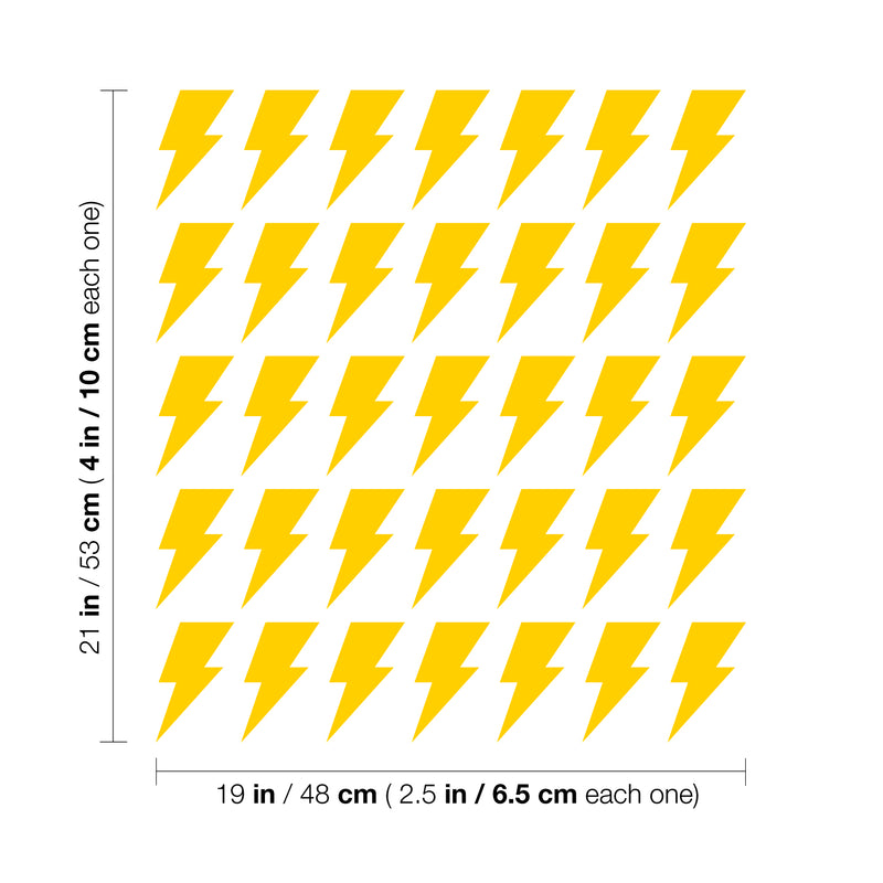 Set Of 35 Vinyl Wall Art Decal - Lightning Bolt Pattern - From 4" x 2.5" Each - Trendy Super Cool Adhesive Sticker Geometric Design For Kids Room Nursery Playroom Bedroom Bathroom Classroom Decor 4
