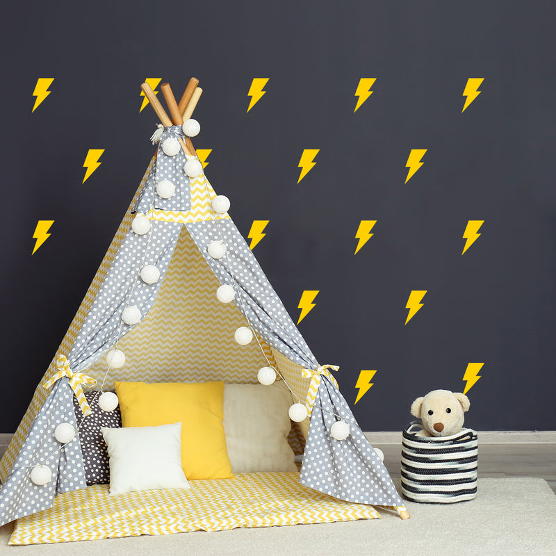 Set Of 35 Vinyl Wall Art Decal - Lightning Bolt Pattern - From 4" x 2.5" Each - Trendy Super Cool Adhesive Sticker Geometric Design For Kids Room Nursery Playroom Bedroom Bathroom Classroom Decor 3