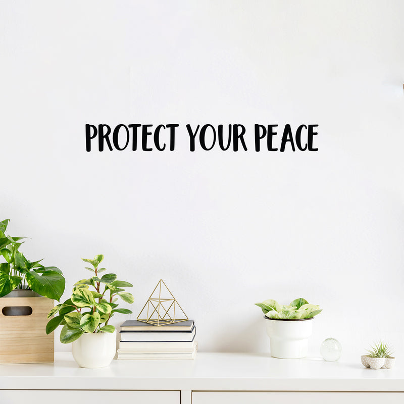 Vinyl Wall Art Decal - Protect Your Peace - Trendy Cute Inspirational Good Vibes Quote Sticker For Selfcare Bedroom Kids Room Bathroom Closet Mirror Boutique Beauty Salon Office Decor 2