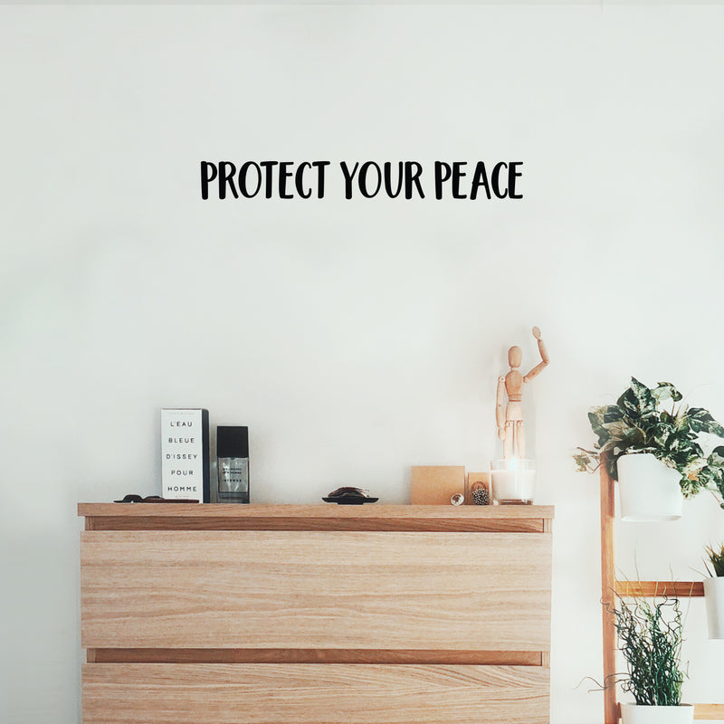 Vinyl Wall Art Decal - Protect Your Peace - Trendy Cute Inspirational Good Vibes Quote Sticker For Selfcare Bedroom Kids Room Bathroom Closet Mirror Boutique Beauty Salon Office Decor 3