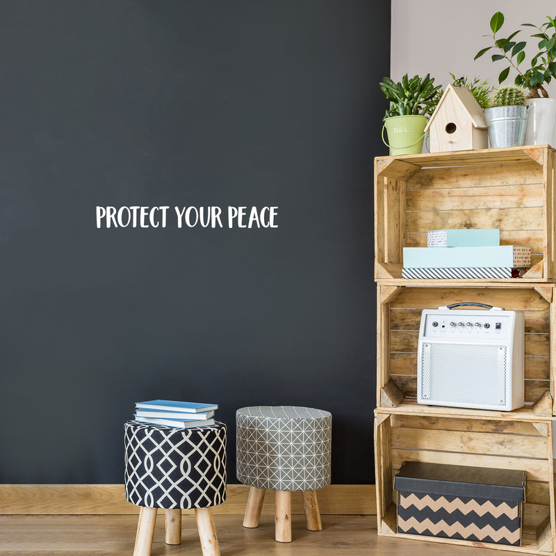 Vinyl Wall Art Decal - Protect Your Peace - 3" x 25" - Trendy Cute Inspirational Good Vibes Quote Sticker For Selfcare Bedroom Kids Room Bathroom Closet Mirror Boutique Beauty Salon Office Decor 3