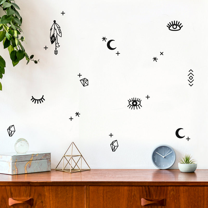 Vinyl Wall Art Decal - Mystical Charms - 3" x 3" Each - Trendy Cute Inspirational Spiritual Design Shape Sticker For Bedroom Closet Kids Room Playroom Living Room Coffee Shop Decor 2