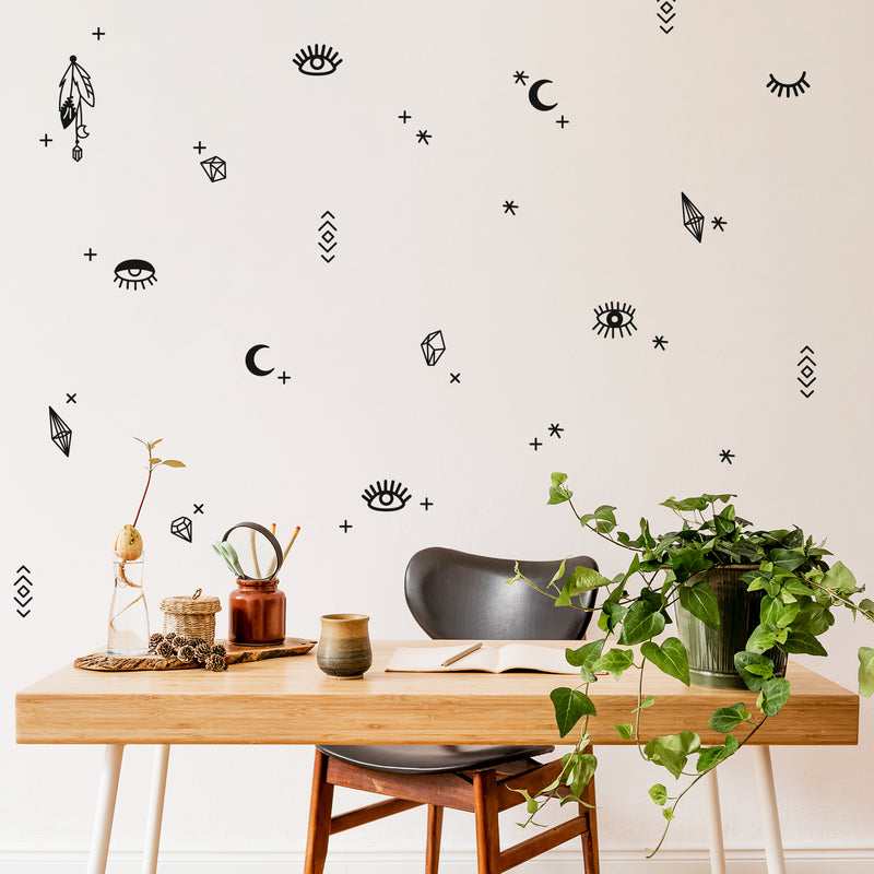 Vinyl Wall Art Decal - Mystical Charms - 3" x 3" Each - Trendy Cute Inspirational Spiritual Design Shape Sticker For Bedroom Closet Kids Room Playroom Living Room Coffee Shop Decor 3