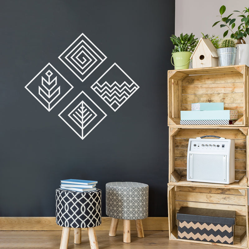 Set Of 4 Vinyl Wall Art Decal - Elements - 13" x 21" Each - Trendy Cool Geometric Design Basic Elements Sticker For Home Bedroom Living Room Playroom School Office Coffee Shop Decor 2