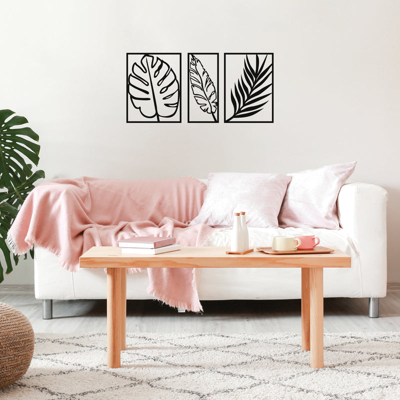 Set Of 3 Vinyl Wall Art Decal - Leaves Frames - 7" x 13" Each - Trendy Cool Nature Kinds Leaves Design Sticker For Home Bedroom Living Room Office Coffee Shop Business Storefront Decor 2