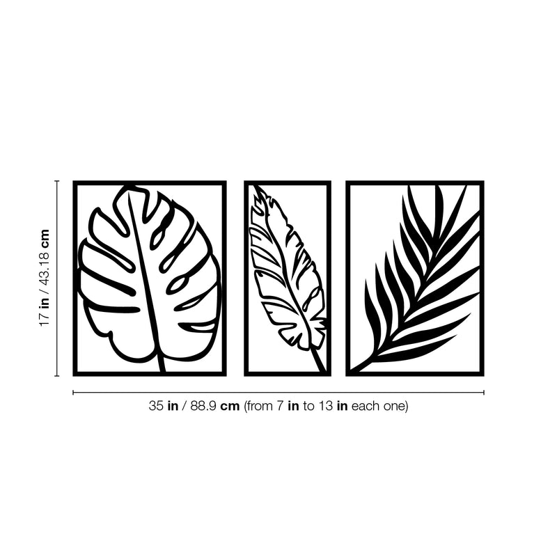 Set Of 3 Vinyl Wall Art Decal - Leaves Frames - 7" x 13" Each - Trendy Cool Nature Kinds Leaves Design Sticker For Home Bedroom Living Room Office Coffee Shop Business Storefront Decor 4