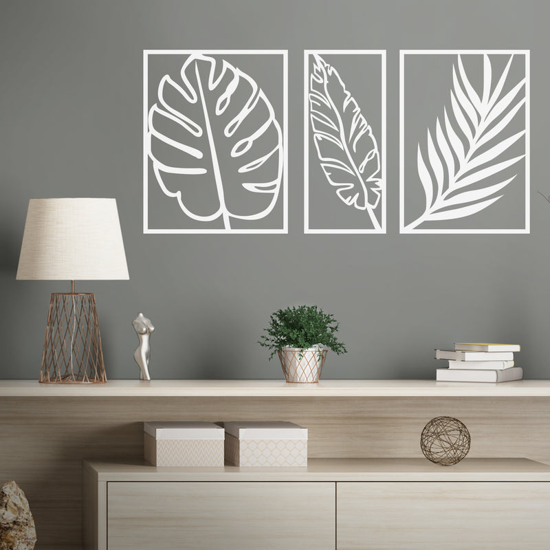 Set Of 3 Vinyl Wall Art Decal - Leaves Frames - 7" x 13" Each - Trendy Cool Nature Kinds Leaves Design Sticker For Home Bedroom Living Room Office Coffee Shop Business Storefront Decor 2