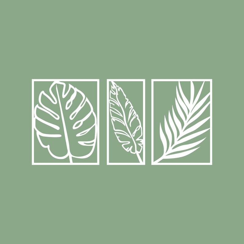 Set Of 3 Vinyl Wall Art Decal - Leaves Frames - 7" x 13" Each - Trendy Cool Nature Kinds Leaves Design Sticker For Home Bedroom Living Room Office Coffee Shop Business Storefront Decor 1