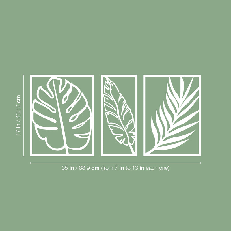 Set Of 3 Vinyl Wall Art Decal - Leaves Frames - 7" x 13" Each - Trendy Cool Nature Kinds Leaves Design Sticker For Home Bedroom Living Room Office Coffee Shop Business Storefront Decor 4