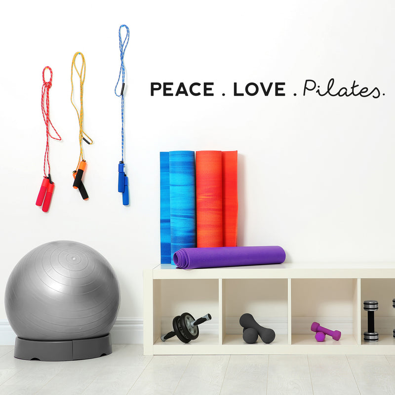 Vinyl Wall Art Decal - Peace. Love. Pilates - 3" x 35" - Trendy Motivational Cute Fun Healthy Lifestyle Quote Sticker For Pilates Yoga Classes Gym Home Workout Room Decor 2