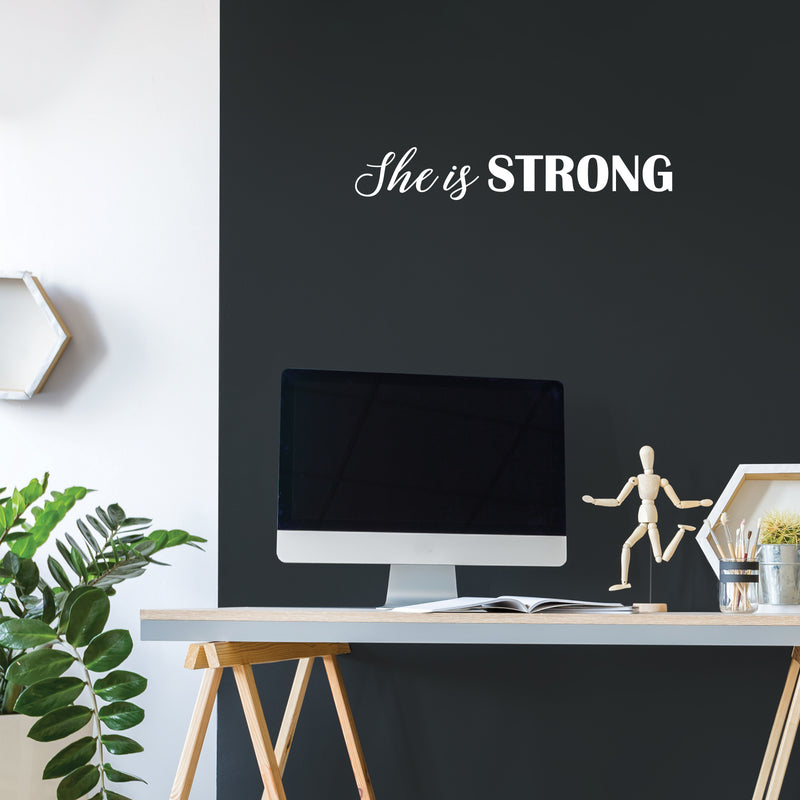 Vinyl Wall Art Decal - She Is Strong - 5" x 30" - Trendy Inspirational Good Vibes Cute Girly Quote Sticker For Bedroom Closet Living Room Boutique Beauty Salon Coffee Shop Feminine Decor 2