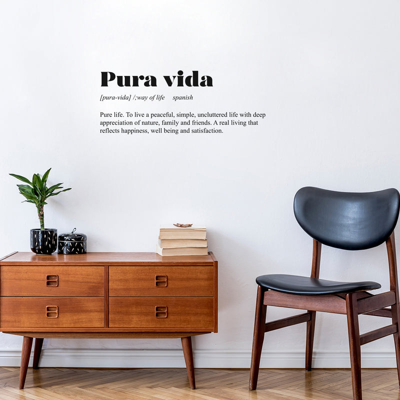 Vinyl Wall Art Decal - Pura Vida / Pure Life - 11.5" x 30" - Trendy Cool Inspirational Positive Vibes Spanish Phrase Quote Sticker For Office Business Store Coffee Shop Bedroom Living Room Decor 2