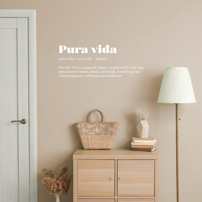 Vinyl Wall Art Decal - Pura Vida / Pure Life - 11.5" x 30" - Trendy Cool Inspirational Positive Vibes Spanish Phrase Quote Sticker For Office Business Store Coffee Shop Bedroom Living Room Decor 2