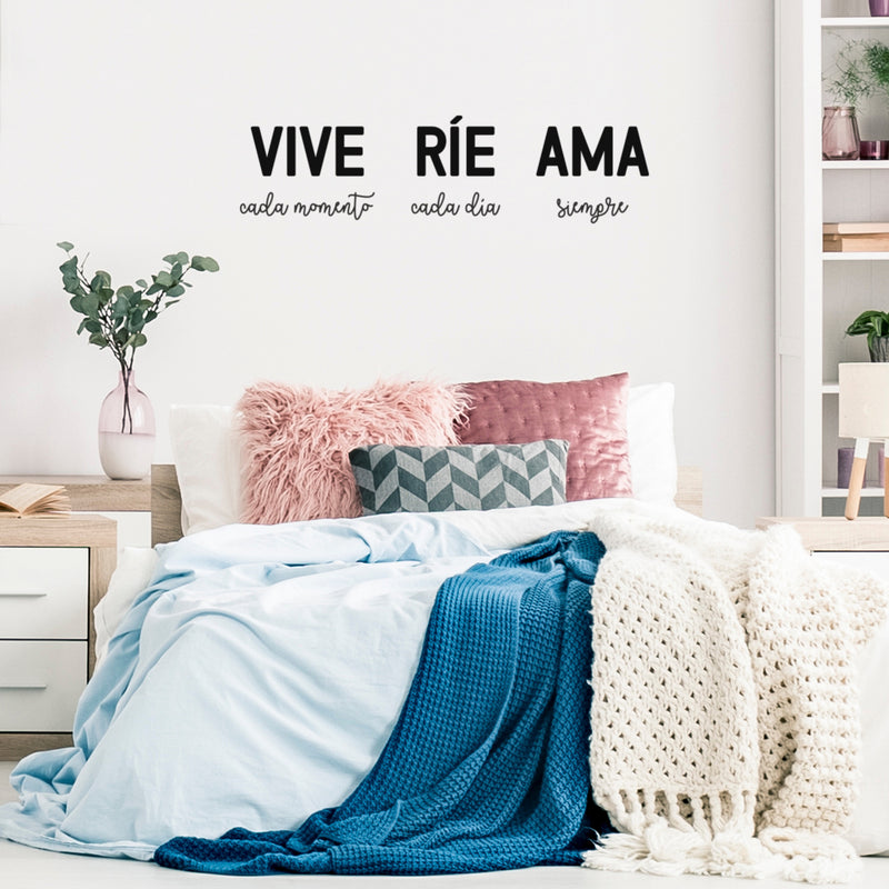 Vinyl Wall Art Decal - Vive Rie Ama / Live Laugh Love - Trendy Cute Inspirational Positive Lovely Spanish Quote Sticker For Bedroom Closet Living Room Office Storefront Coffee Shop Decor 2