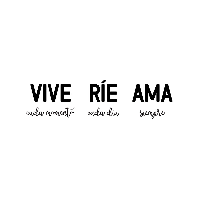 Vinyl Wall Art Decal - Vive Rie Ama / Live Laugh Love - Trendy Cute Inspirational Positive Lovely Spanish Quote Sticker For Bedroom Closet Living Room Office Storefront Coffee Shop Decor 1