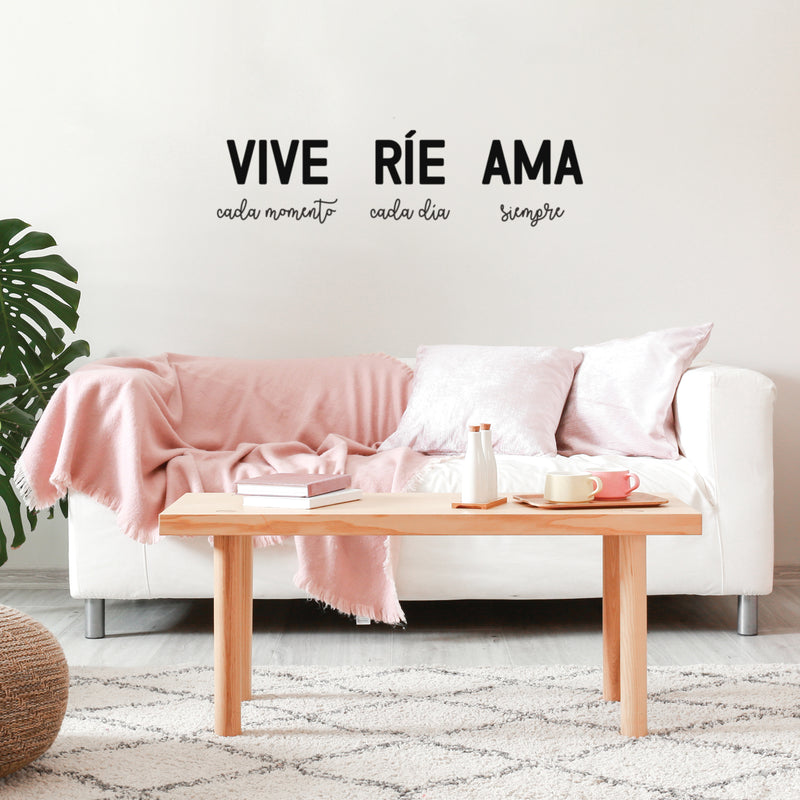 Vinyl Wall Art Decal - Vive Rie Ama / Live Laugh Love - Trendy Cute Inspirational Positive Lovely Spanish Quote Sticker For Bedroom Closet Living Room Office Storefront Coffee Shop Decor 3