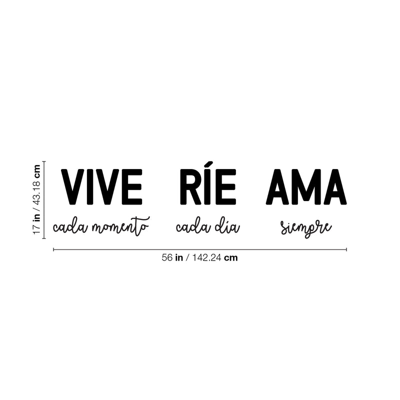 Vinyl Wall Art Decal - Vive Rie Ama / Live Laugh Love - Trendy Cute Inspirational Positive Lovely Spanish Quote Sticker For Bedroom Closet Living Room Office Storefront Coffee Shop Decor 4