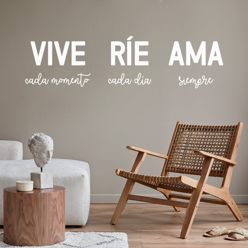 Vinyl Wall Art Decal - Vive Rie Ama / Live Laugh Love - Trendy Cute Inspirational Positive Lovely Spanish Quote Sticker For Bedroom Closet Living Room Office Storefront Coffee Shop Decor 5