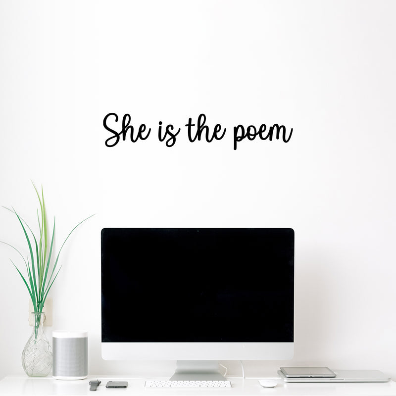 Vinyl Wall Art Decal - She Is The Poem - Trendy Inspirational Woman Quote Sticker For Women Home Office Living Room Bedroom Makeup Mirror Decor 2