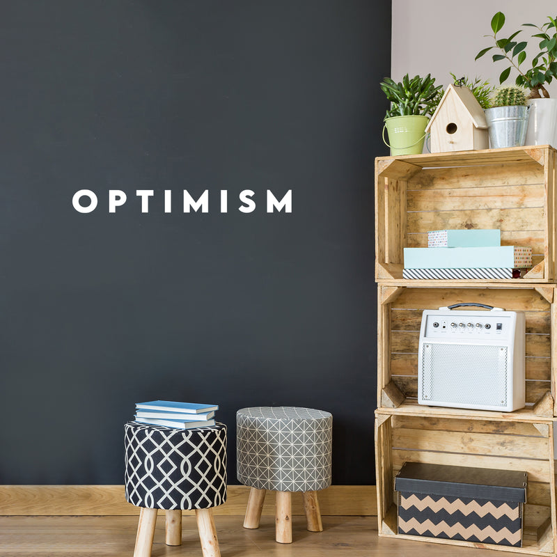 Vinyl Wall Art Decal - Optimism - 3" x 28" - Trendy Minimal Inspirational Positive Quote Sticker For Home Bedroom Kids Room Living Room Home Office Classroom Decor 2