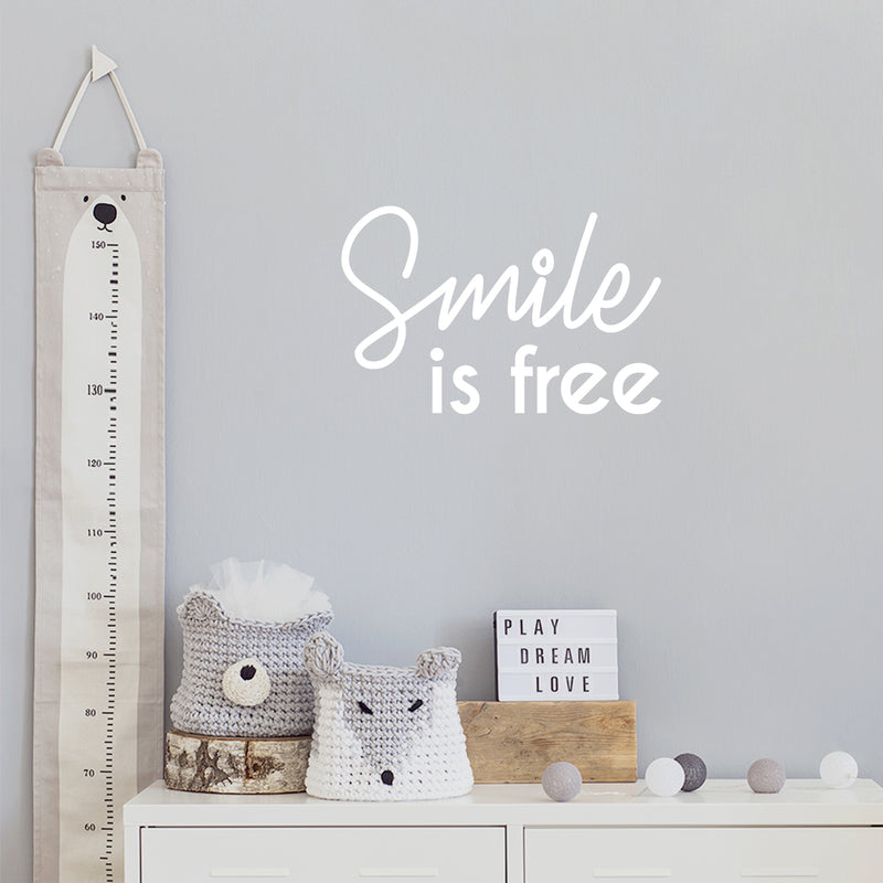 Vinyl Wall Art Decal - Smile Is Free - 16" x 24.5" - Trendy Cool Inspiring Fun Positive Good Vibes Quote Sticker For Bedroom Playroom Living Room Classroom Office Coffee Shop Decor 2